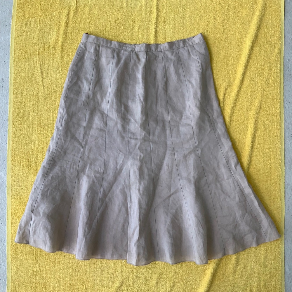 CLEOPATRA 100%‎ Linen A Line Midi Skirt Beige Size L